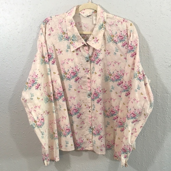 J.Jill Floral Long Sleeve Button Front 100% Cotton Shirt size XLT - Picture 1 of 8